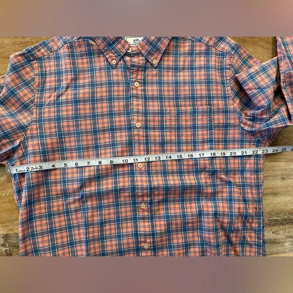 Southern Tide Linen Blend Trim Fit Plaid Button Down Shirt Pink & Blue, Large